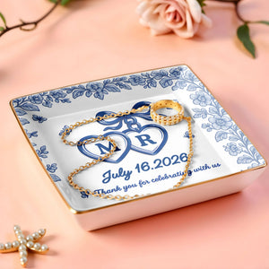 Thank You for Celebrating with Us, Flowers and Hearts - Personalized Custom Jewelry Dish, Ceramic Dish, Square Shape - CPL510_SCRF