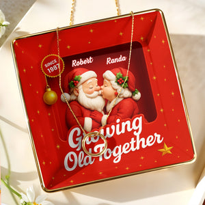 Growing Old Together, Santa Claus And Holly Berries - Personalized Custom Jewelry Dish, Ceramic Dish, Square Shape - CPL674_SCRF
