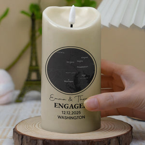 Celebrating Our Engagement With Map And Text - Personalized Custom LED Candle - CPL870_LECA