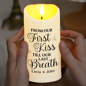 From Our First Kiss Till Our Last Breath, Roses and Wedding Couple - Personalized Custom LED Candle - CPL923_LECA