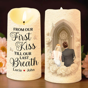 From Our First Kiss Till Our Last Breath, Roses And Church Door - Personalized Custom LED Candle - CPL924_LECA