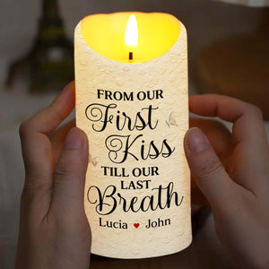 From Our First Kiss Till Our Last Breath With Roses and Wedding Imagery - Personalized Custom LED Candle - CPL925_LECA