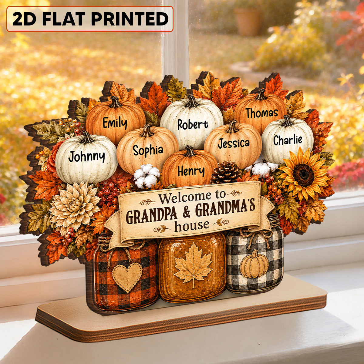 Cozy Warm Fall Season Mason Jars Pumpkins Grandma Grandpa Little Pumpkins - Personalized 2-Layered Wooden Plaque - Gift For Grandma, Grandpa