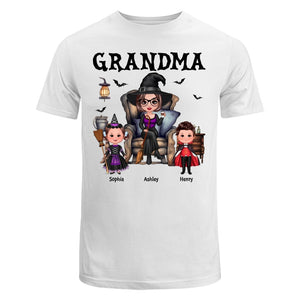 Grandma Witch Sitting On Chair with Kids personalized shirt