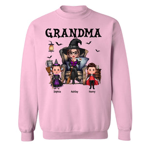 Grandma Witch Sitting On Chair with Kids personalized shirt
