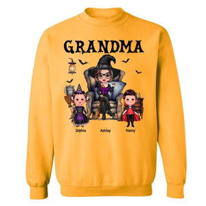 Grandma Witch Sitting On Chair with Kids personalized shirt