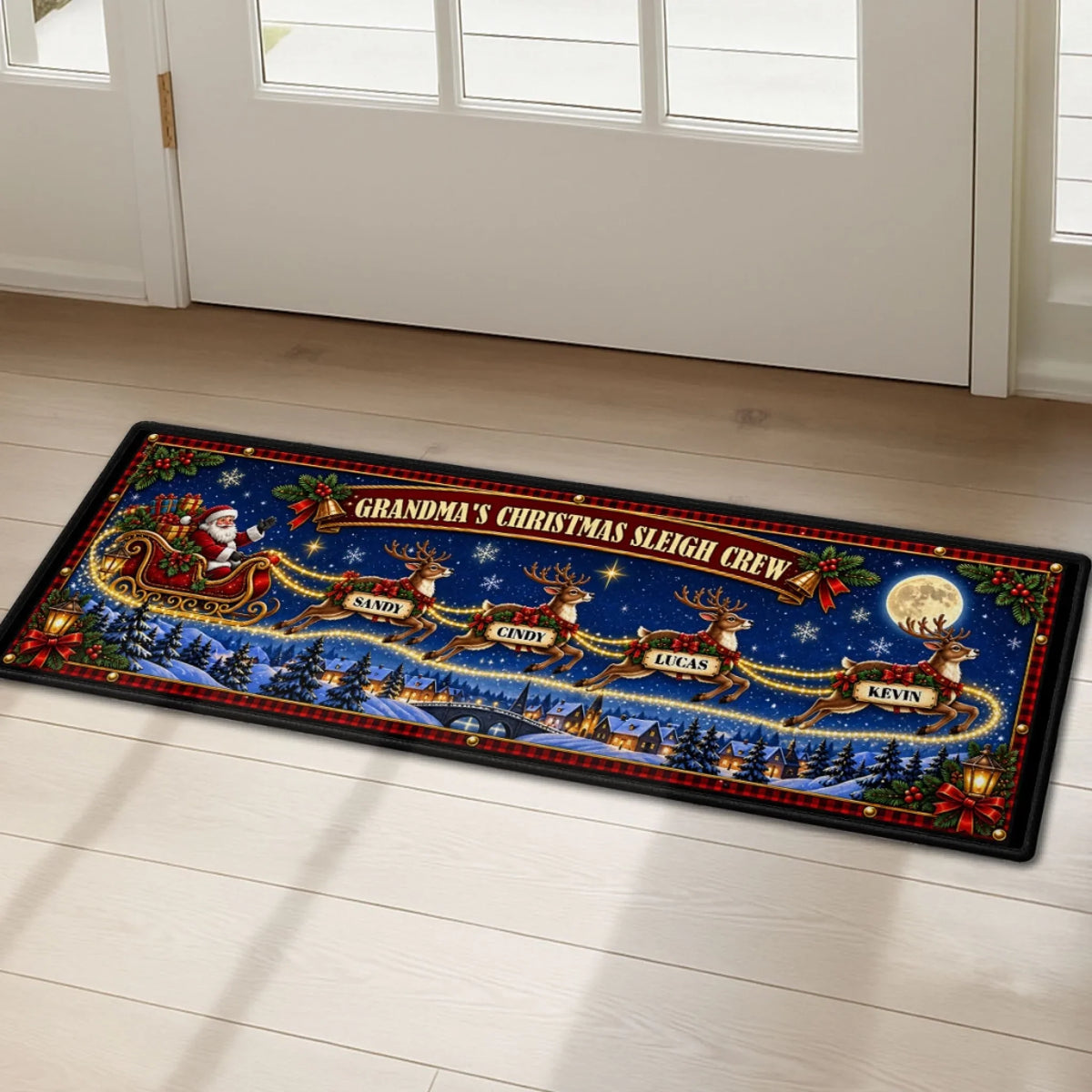 Christmas Reindeer Crew personalized runner rug