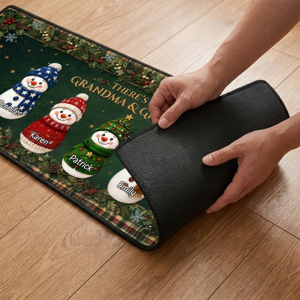 Cozy Snowman Family personalized runner rug