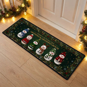 Cozy Snowman Family personalized runner rug