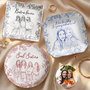 Custom photo toile de jouy jewelry dish for best friends