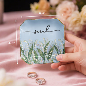 Custom Birth Flower & Name Personalized Jewelry Dish - size