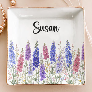 Custom Birth Flower & Name Personalized Jewelry Dish - square