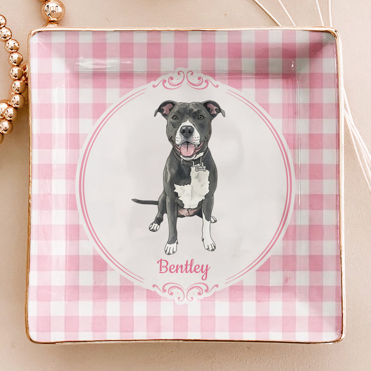 Pet portrait dish with name