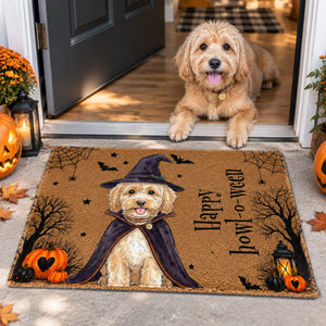 Custom Pet Portrait Watercolor Art Happy Halloween Doormat
