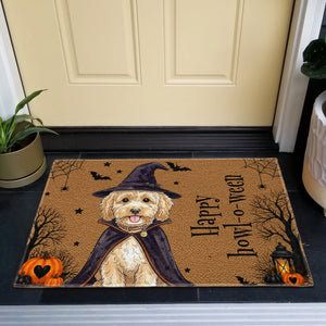 Custom Pet Portrait Watercolor Art Happy Halloween Doormat