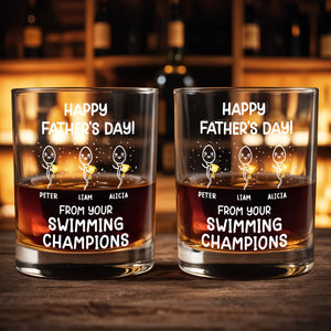 Happy Father's Day! From Your Swimming Champions, Trophy - Personalized Custom Whiskey Glass - DAD056_RWG