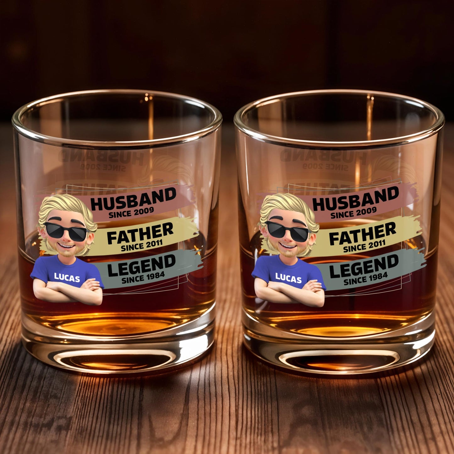 Husband, Father, Legend, Cartoon Character - Personalized Custom Whiskey Glass - DAD098_RWG