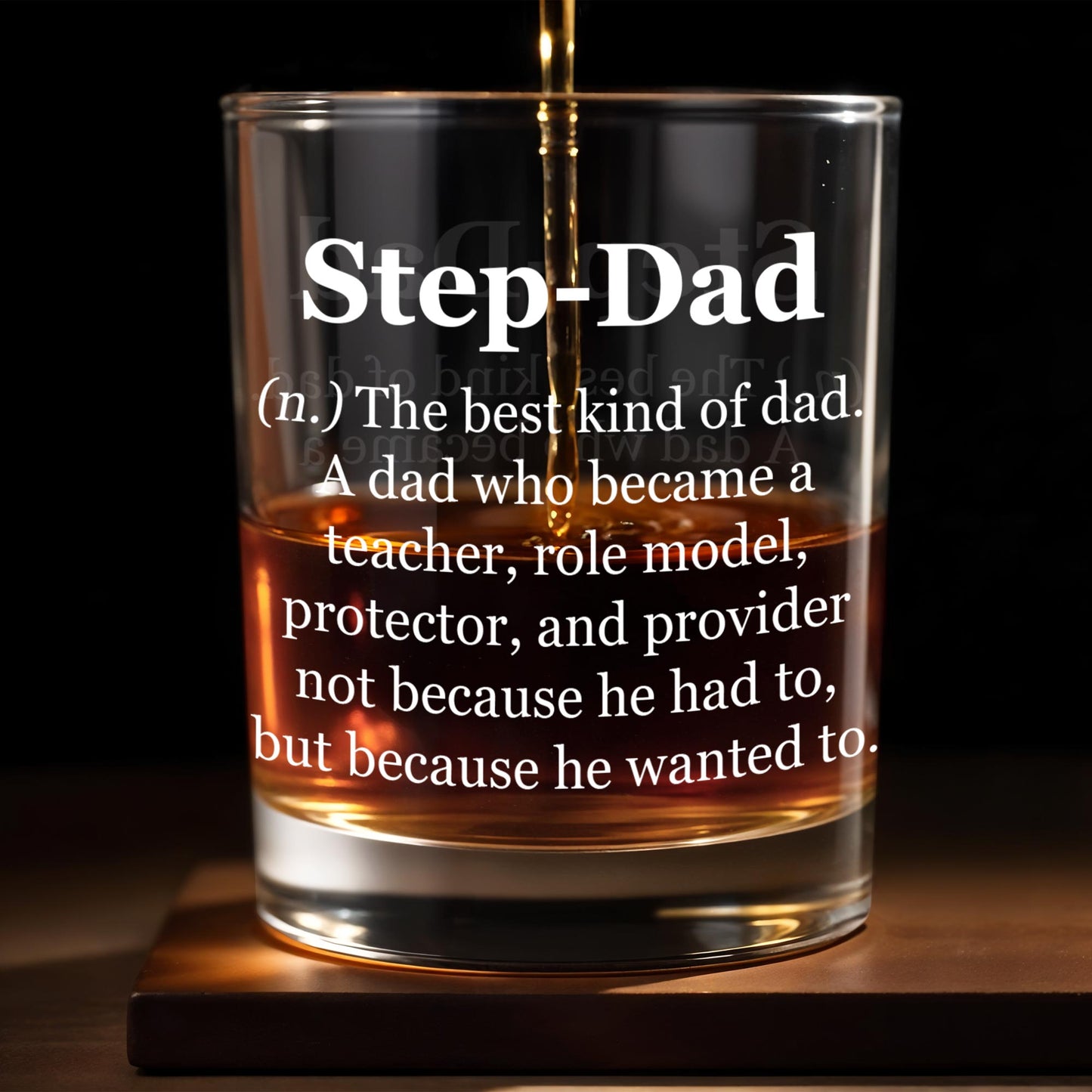Step-Dad The Best Kind Of Dad, Text - Personalized Custom Whiskey Glass - DAD116_RWG