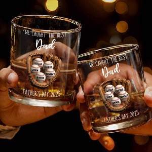 We Caught the Best Dad Baseball and Glove Design - Personalized Custom Whiskey Glass - DAD117_RWG