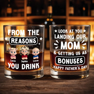 From The Reasons You Drink, Cartoon Children and Stars - Personalized Custom Whiskey Glass - DAD195_RWG
