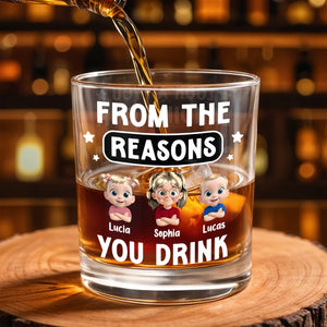 From The Reasons You Drink, Cartoon Children and Stars - Personalized Custom Whiskey Glass - DAD195_RWG