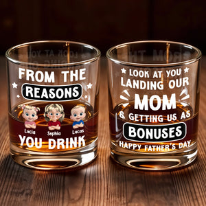 From The Reasons You Drink, Cartoon Children and Stars - Personalized Custom Whiskey Glass - DAD195_RWG