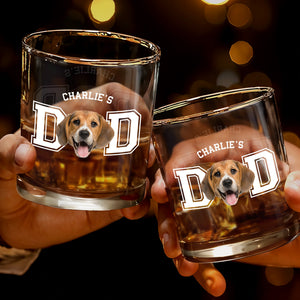 Dog Dad With Cute Dog Image - Personalized Custom Whiskey Glass - DAD196_RWG