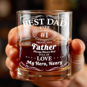 Best Dad Ever Trophy And Heart Design - Personalized Custom Whiskey Glass - DAD266_RWG