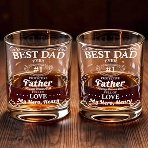 Best Dad Ever Trophy And Heart Design - Personalized Custom Whiskey Glass - DAD266_RWG