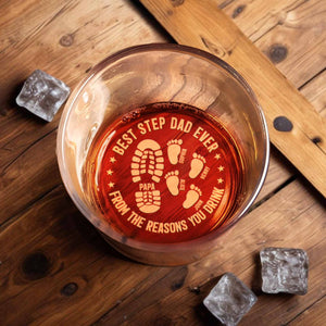 Best Step Dad Ever, Footprints Design - Personalized Engraved Whiskey Glass - DAD277_EWG