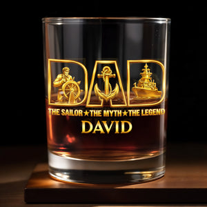 The Sailor The Myth The Legend Sailor Anchor And Ship - Personalized Custom Whiskey Glass - DAD293_RWG