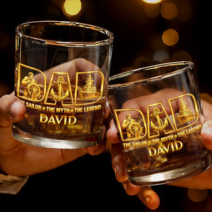 The Sailor The Myth The Legend Sailor Anchor And Ship - Personalized Custom Whiskey Glass - DAD293_RWG