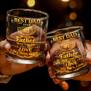 Best Dad Ever Protective Father My Hero Golden Frame - Personalized Custom Whiskey Glass - DAD295_RWG