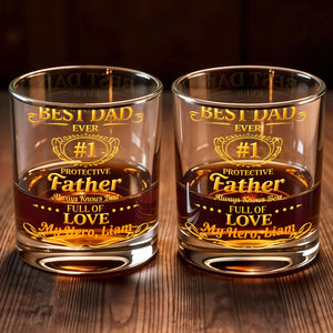 Best Dad Ever Protective Father My Hero Golden Frame - Personalized Custom Whiskey Glass - DAD295_RWG