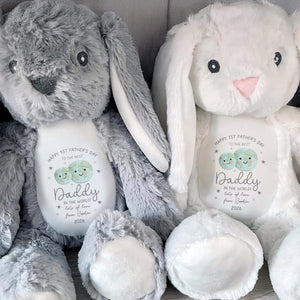 Happy 1st Father's Day Best Daddy In The World Earth And Stars - Personalized Stuffed Bunny - DAD315_BUN
