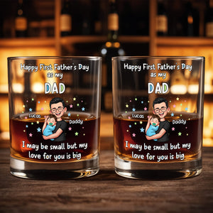 Happy First Father's Day As My Daddy Holding Baby With Stars - Personalized Custom Whiskey Glass - DAD341_RWG