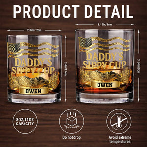 Daddy's Sippy Cup With American Flag And Golden Mountains - Personalized Custom Whiskey Glass - DAD350_RWG