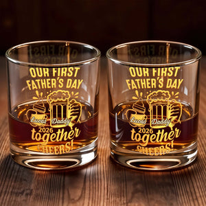 Our First Father's Day Daddy Together Cheers Baby Bottle And Beer Mug - Personalized Custom Whiskey Glass - DAD385_RWG