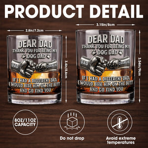 Dear Dad Thank You For Being My Dog Dad Fist Bump And Paws - Personalized Custom Whiskey Glass - DAD430_RWG