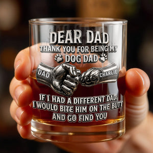 Dear Dad Thank You For Being My Dog Dad Fist Bump And Paws - Personalized Custom Whiskey Glass - DAD430_RWG