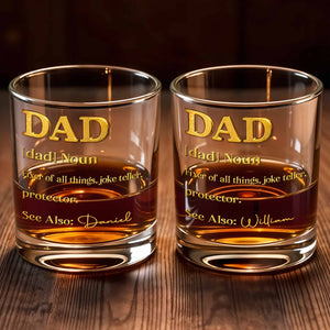 Dad Noun Fixer Of All Things With 3D Golden Custom Name - Personalized Custom Whiskey Glass - DAD431_RWG