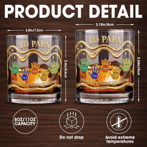 To Papa From The Reasons You Drink With Colorful Handprints - Personalized Custom Whiskey Glass - DAD436_RWG