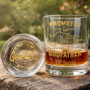 Promoted To Godfather The Man The Myth The Legend Fist Bump - Personalized Whiskey Glass - DAD499_PRIWI