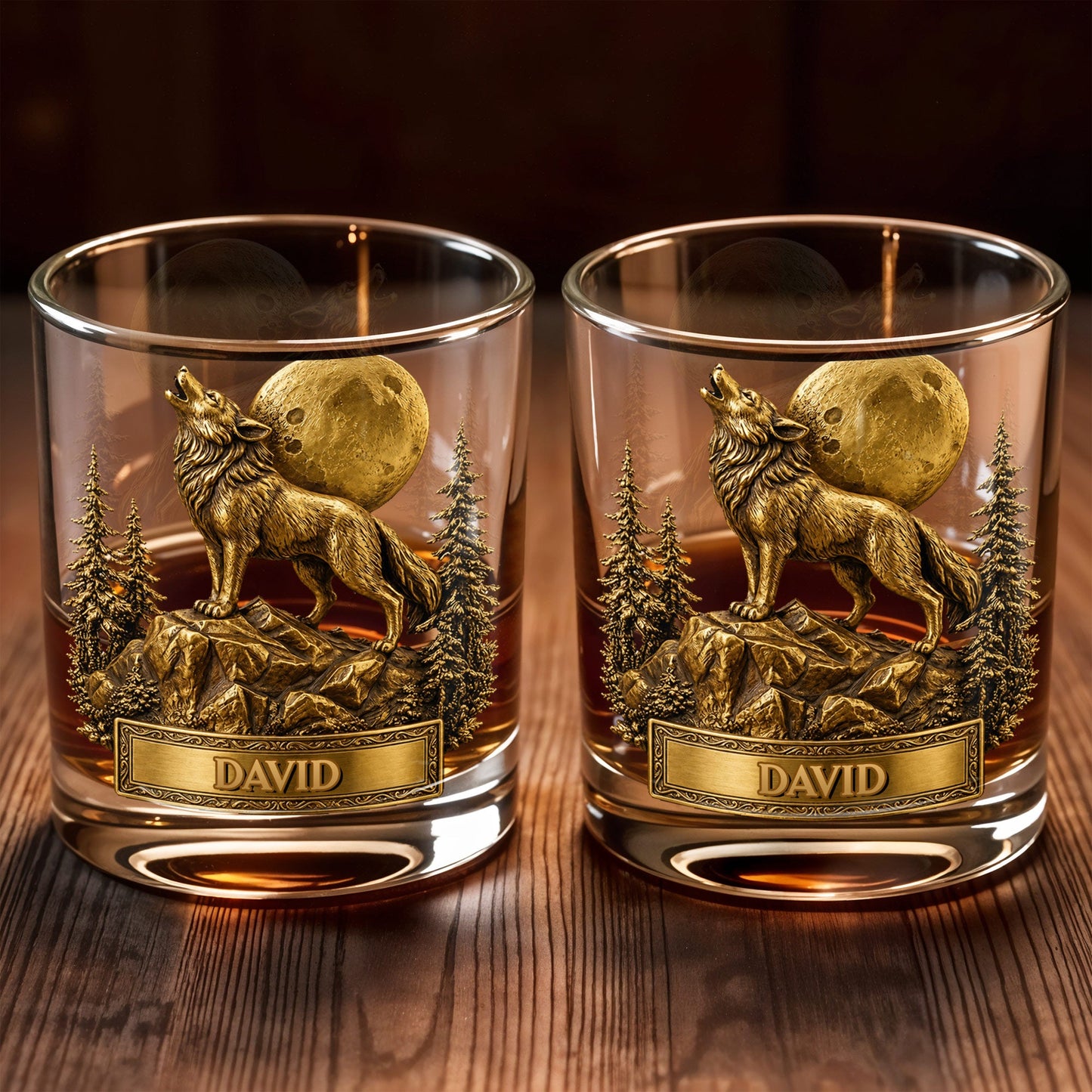 Spirit Of The Wild Howling Wolf And Full Moon - Personalized Custom Whiskey Glass - DAD566_RWG