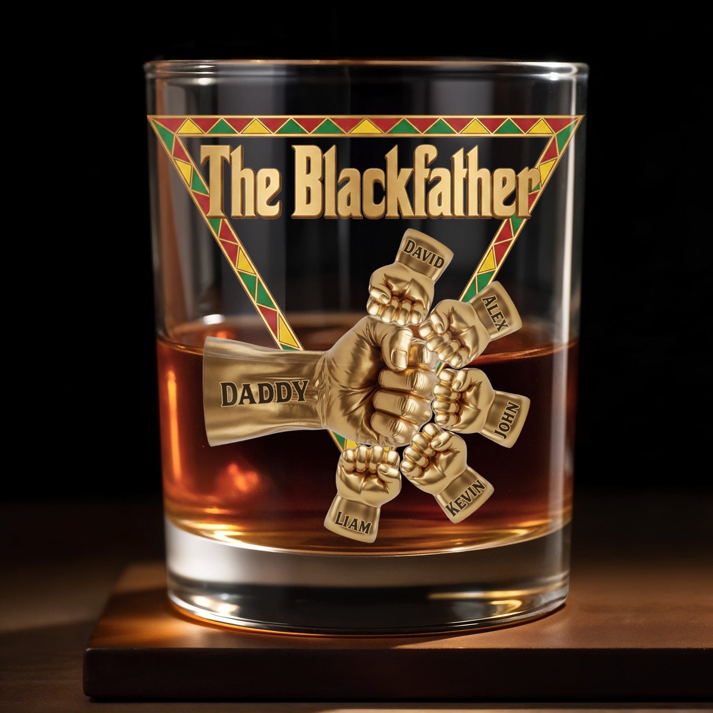 The Blackfather Featuring Fist Bump Design And Custom Members - Personalized Custom Whiskey Glass - DAD572_RWG