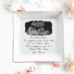 This Father's Day Snuggled Up Ultrasound Photo Baby Bump - Personalized Custom Jewelry Dish, Square Ceramic Dish - DAD578_SCRD