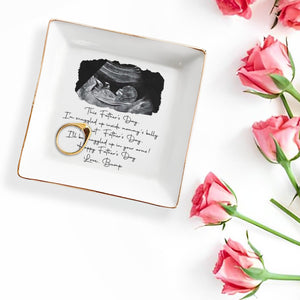 This Father's Day Snuggled Up Ultrasound Photo Baby Bump - Personalized Custom Jewelry Dish, Square Ceramic Dish - DAD578_SCRD