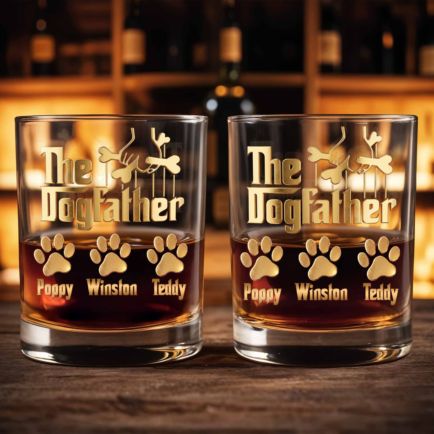 The Dogfather With Paws And Bones Design - Personalized Custom Whiskey Glass - DAD585_RWG