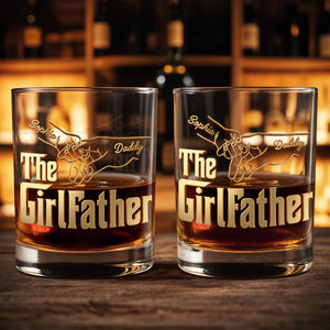 The Girl Father With Holding Hands Pinky Swear Design - Personalized Custom Whiskey Glass - DAD586_RWG
