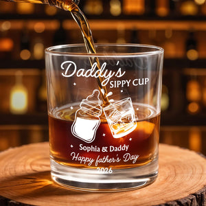 Daddy's Sippy Cup Happy Father's Day Baby Bottle And Whiskey Glass - Personalized Custom Whiskey Glass - DAD587_RWG